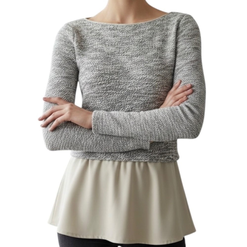White House Black Market Sweater, XXS, heather, gray-black with metallic chiffon